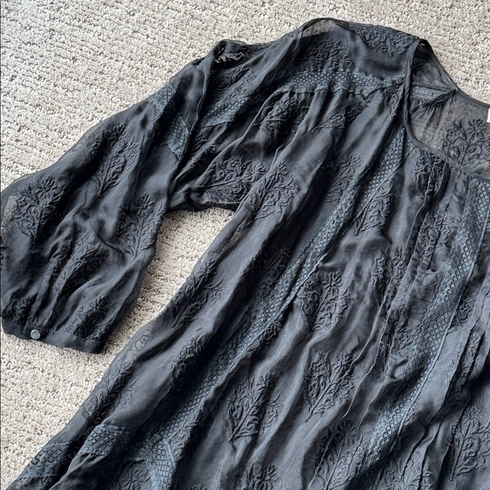 Johnny Was 4 Love and Liberty Black Silk Tunic - Large - Picture 2 of 8